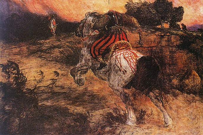 Arnold Böcklin, Astolfo che fugge con la testa di Orrillo, 1874.jpg